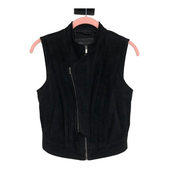 BCBGMaxAzria Black Faux Suede Pleated Damien Zip-Up Vest size XXS - Picture 2 of 13